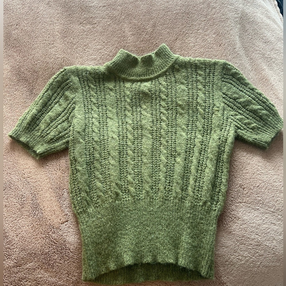 Wool-blend texture high neck sweater shirt (Matcha Green) Small